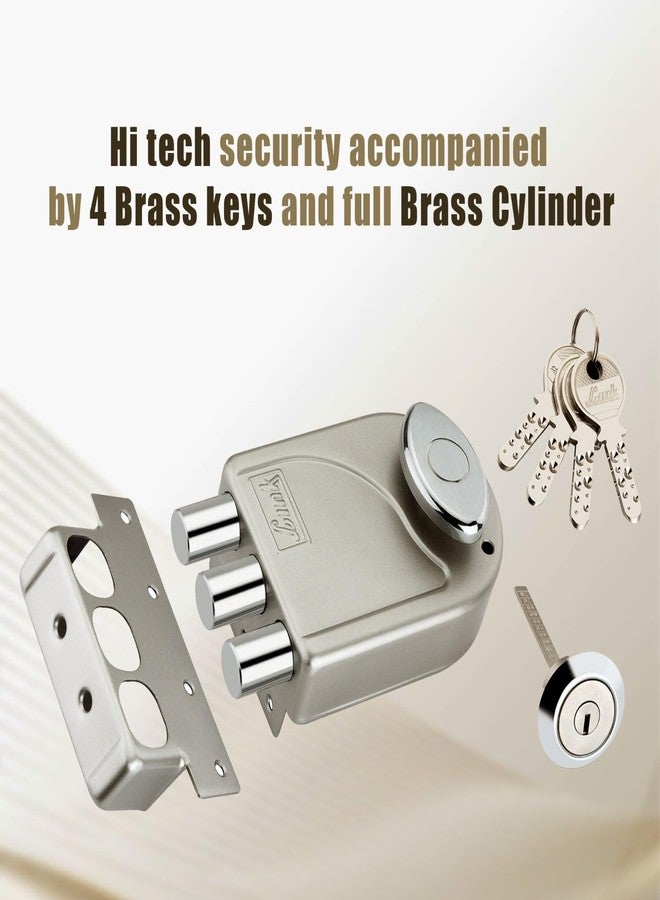 Link Heavy-Duty Main Door Rim Lock with 14-Pin Dimple Key Technology, Big Oval Brass Knob, and 3 Dead Bolts | Silver | 10 Years Warranty - Image 3